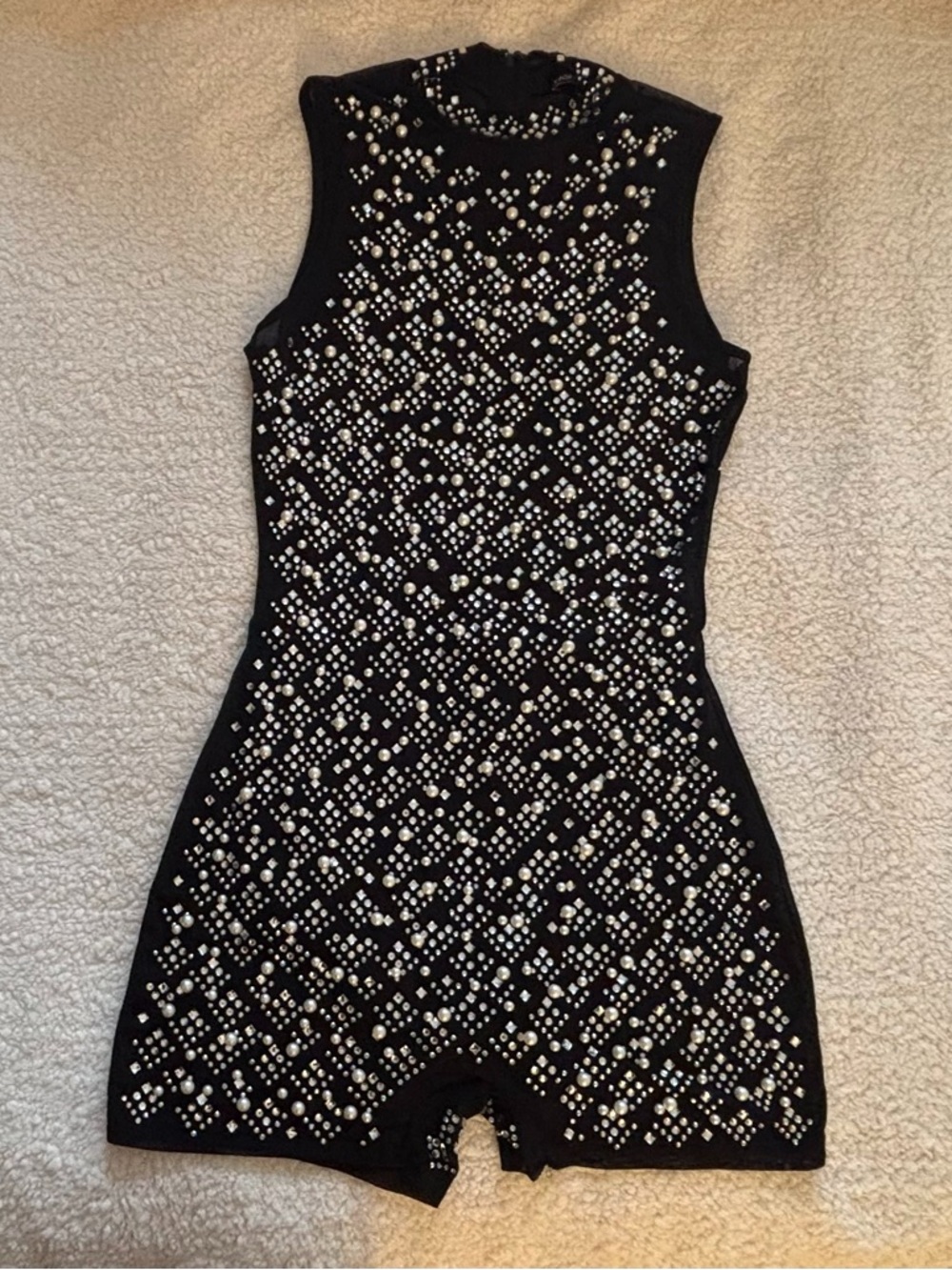 Fashion Nova Black Sleeveless Embellished Mini Romper